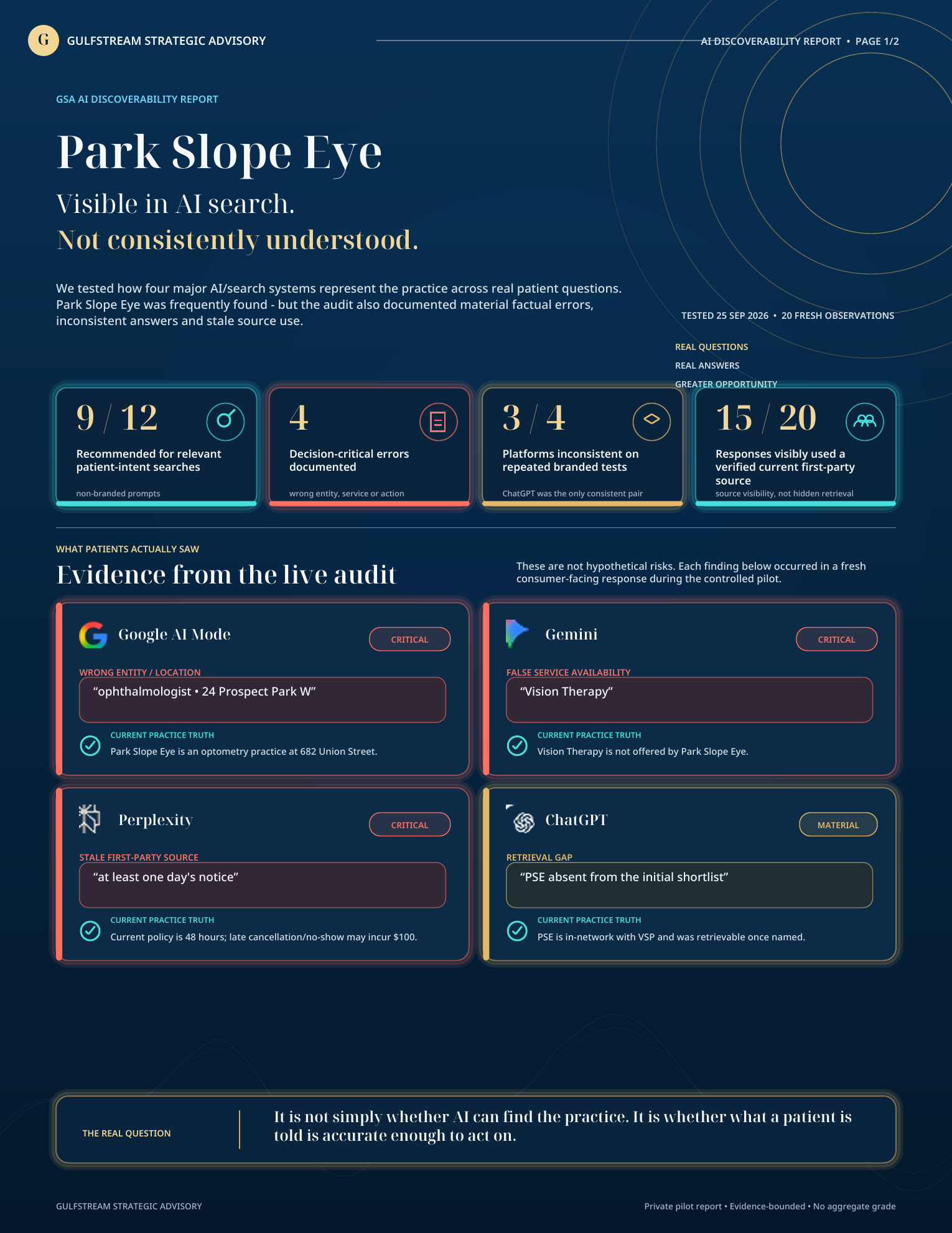 Preview of the Park Slope Eye AI Discoverability Report sample.